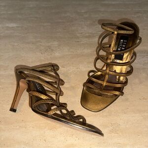 Vintage Stuart Weitzman Gold Metallic High Heels with strappy style